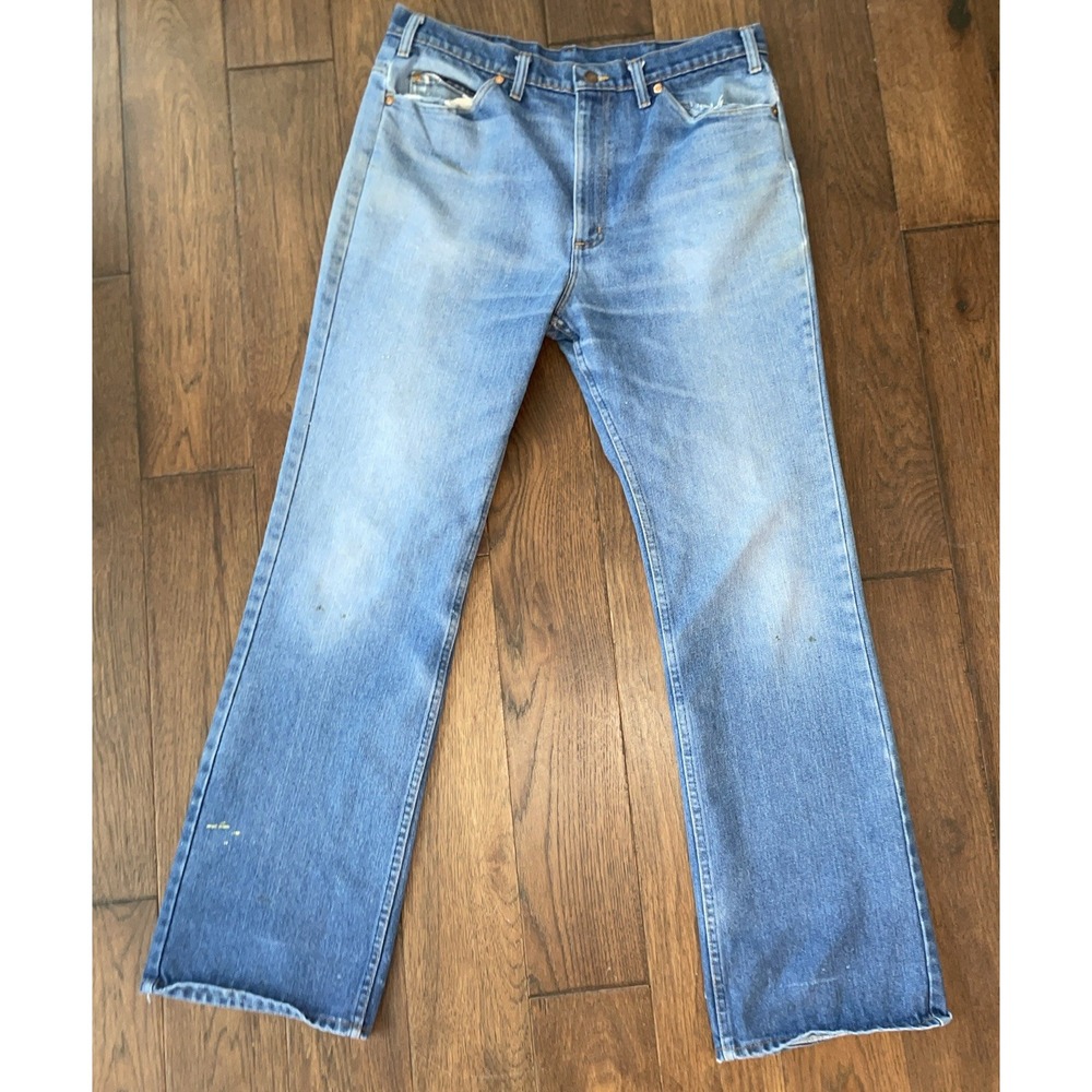 Vintage‎ JC Penney Jean Men 38X34 Blue Plain Pockets Bootcut Denim Deadstock Raw